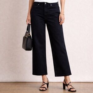 Hudson Wide Leg Cropped Dark Denim Trousers